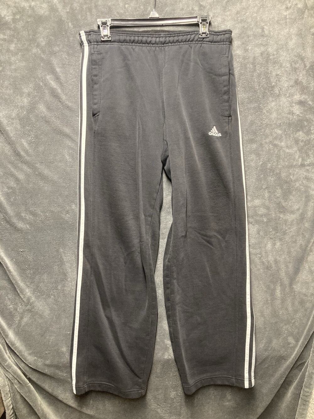 Vintage Adidas Y2K Baggy Wide Leg Sweatpants Black Fleece Open Hem Mens S Street